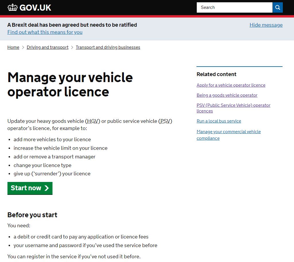 Manage your vehicle operator licence